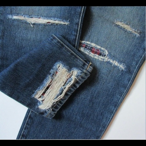 NWT Current Elliott Fling Plaid Patch Boyfriend Jean SZ 32 - Picture 4 of 8